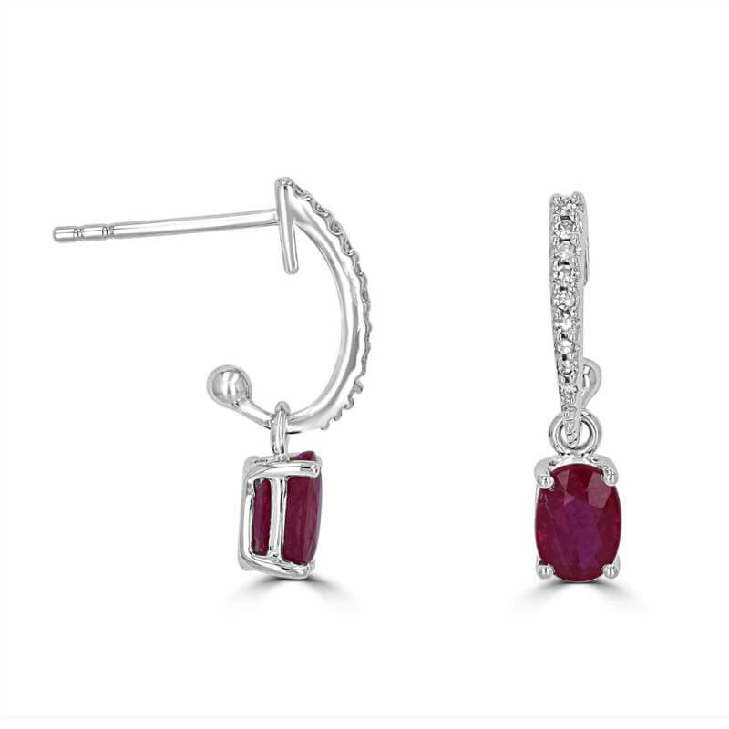 4X6 OVAL RUBY WITH ROUND DIAMONDS DANGLE EARRINGS