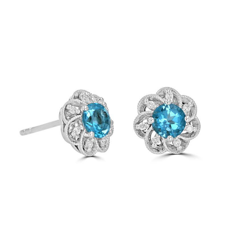 JCX392369: 5MM ROUND BLUE TOPAZ WITH DIAMONDS FLORAL LOOK EARRINGS