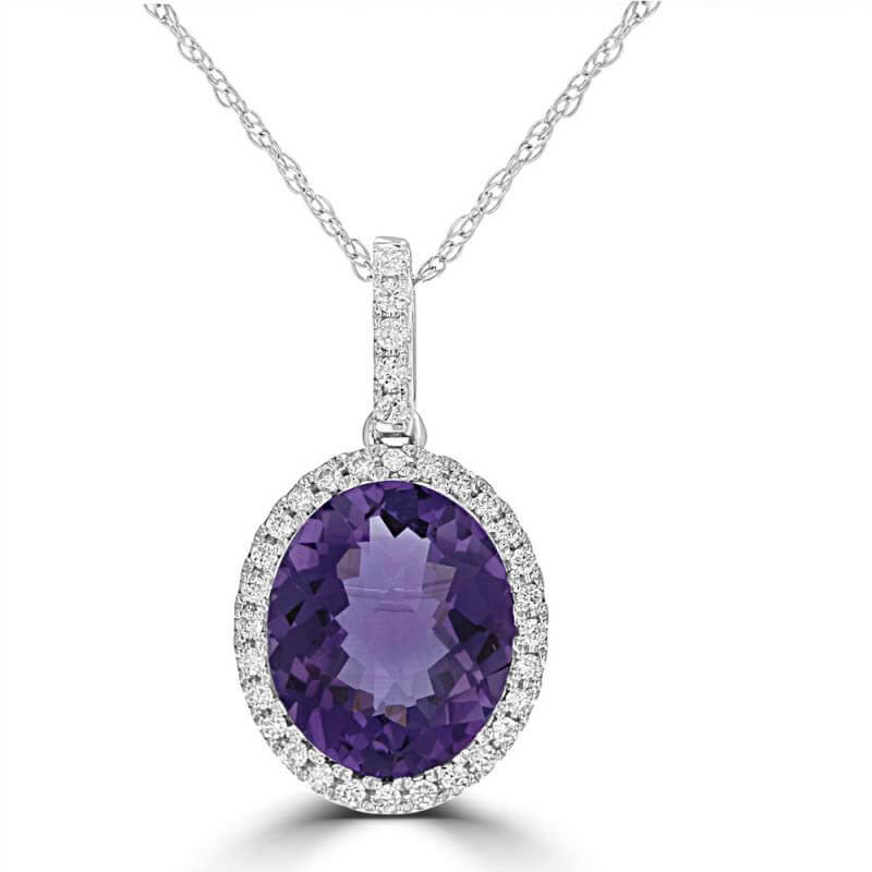 JCX392370: 9X11 OVAL CHECKERED AMETHYST HALO PENDANT (CHAIN NOT INCLUDED)