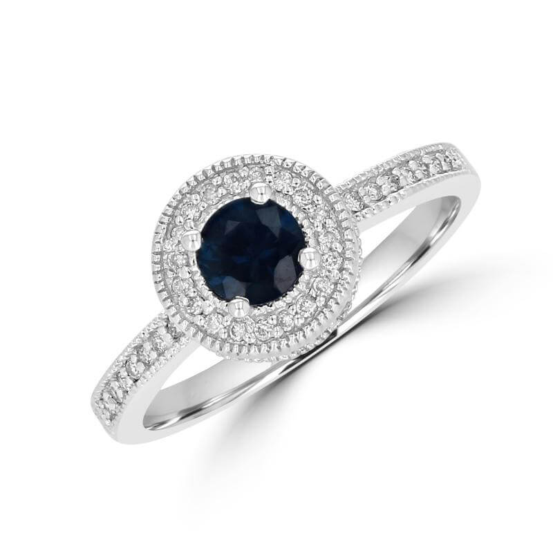 5MM ROUND SAPPHIRE BEADED TRIM WITH DIAMONDS ON SHANK RING