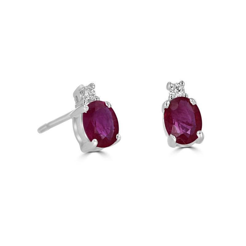 4X5 OVAL RUBY WITH ONE DIAMOND ON TOP EARRINGS