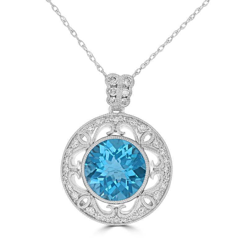JCX392391: ROUND CHECKERED BLUE TOPAZ VINTAGE STYLE PENDANT (CHAIN NOT INCLUDED)