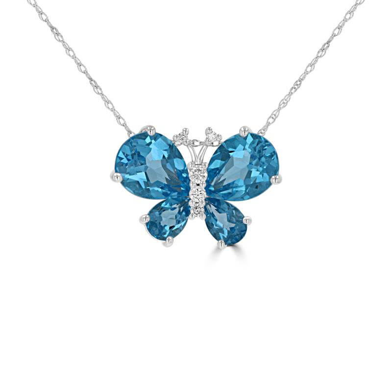 BLUE TOPAZ AND DIAMOND BUTTERFLY PENDANT (CHAIN NOT INCLUDED)