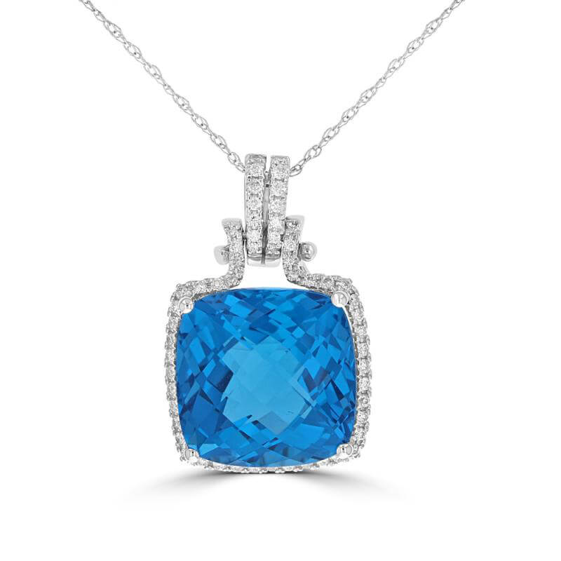 JCX392398: 13MM CUSHION CHECKERED BLUE TOPAZ HALO PENDANT (CHAIN NOT INCLUDED)