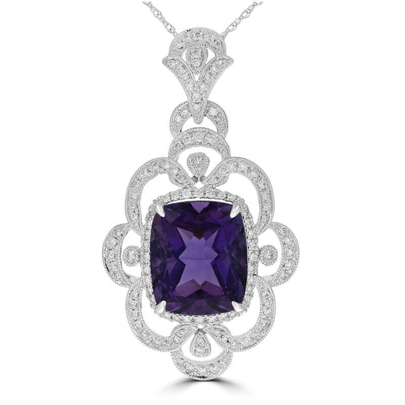 JCX392401: 10X12 RECTANGLE AMETHYST SURROUNDED BY DIAMONDS PENDANT (CHAIN NOT INCLUDED)