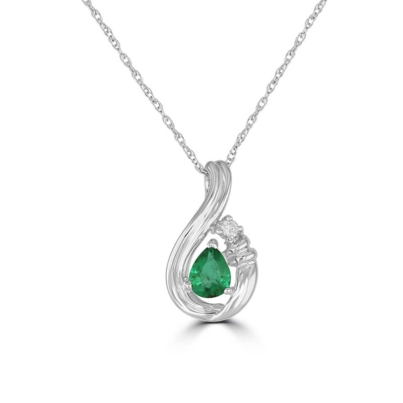 PEAR EMERALD & ROUND DIAMOND PENDANT (CHAIN NOT INCLUDED)