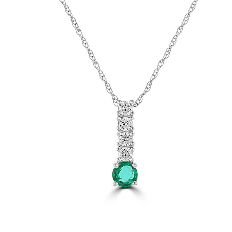 3.5MM ROUND EMERALD &amp; 4 ROUND DIAMOND PENDANT (CHAIN NOT INCLUDED)