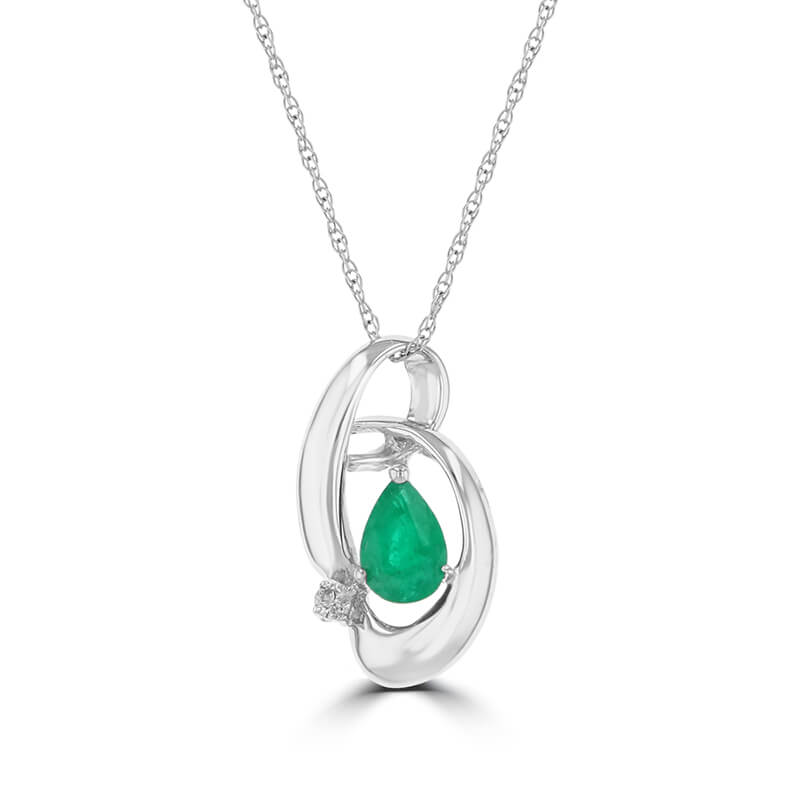 JCX392479: PEAR EMERALD & ONE DIAMOND PENDANT (CHAIN NOT INCLUDED)