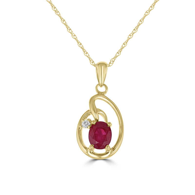 JCX392482: 4X5 OVAL RUBY AND ONE ROUND DIAMOND PENDANT (CHAIN NOT INCLUDED)