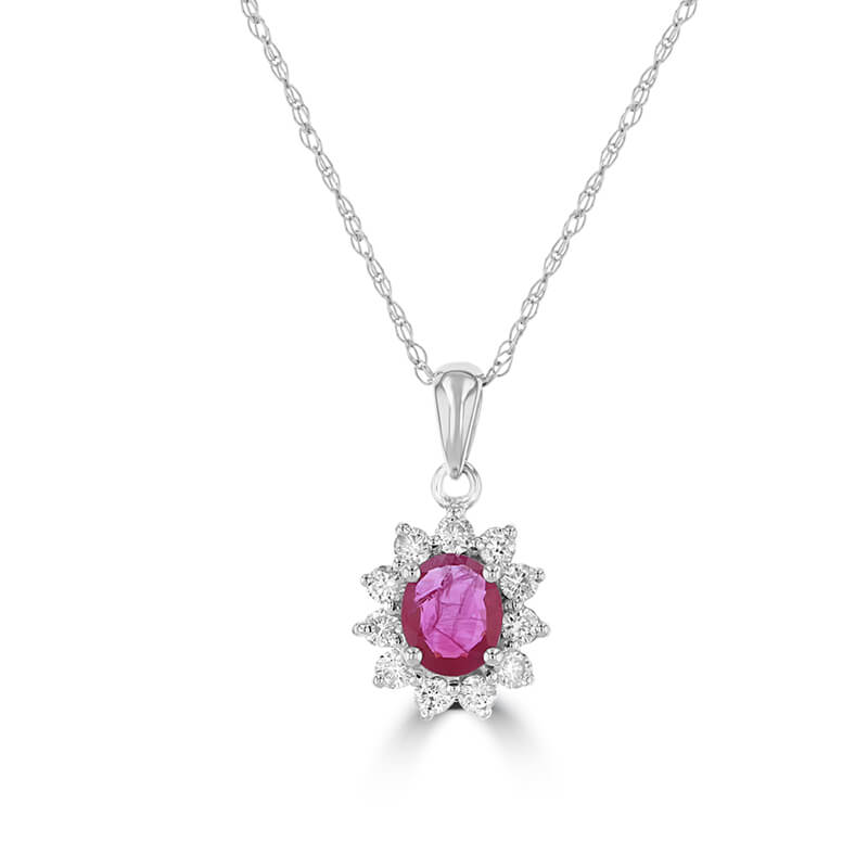 4X5 OVAL RUBY HALO PENDANT (CHAIN NOT INCLUDED)