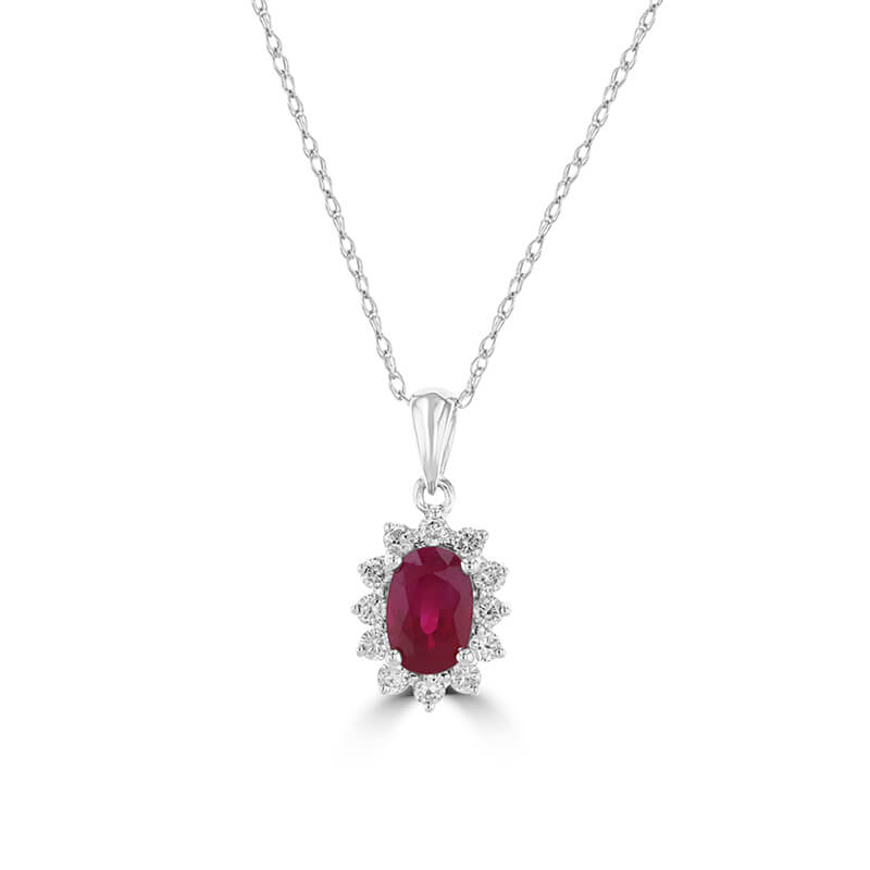 JCX392484: 4X6 OVAL RUBY HALO PENDANT (CHAIN NOT INCLUDED)