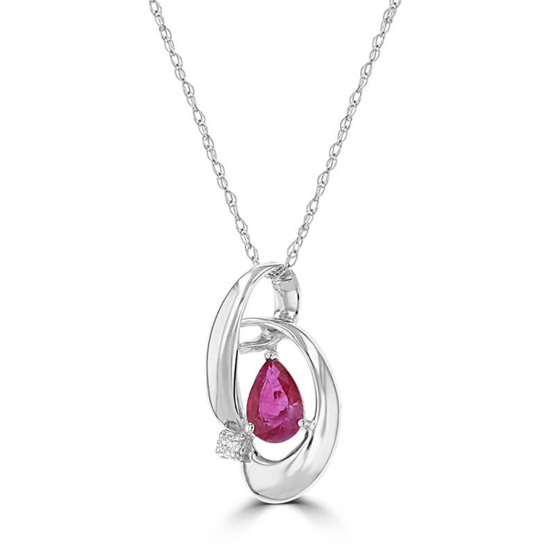 JCX392494: PEAR RUBY & ONE DIAMOND PENDANT (CHAIN NOT INCLUDED)