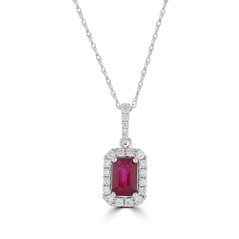 EMERALD CUT RUBY HALO PENDANT (CHAIN NOT INCLUDED)