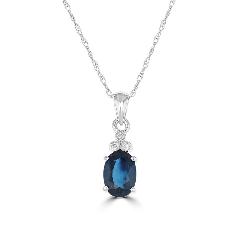 JCX392502: 5X7 OVAL SAPPHIRE AND THREE DIAMONDS ON TOP PENDANT (CHAIN NOT INCLUDED)