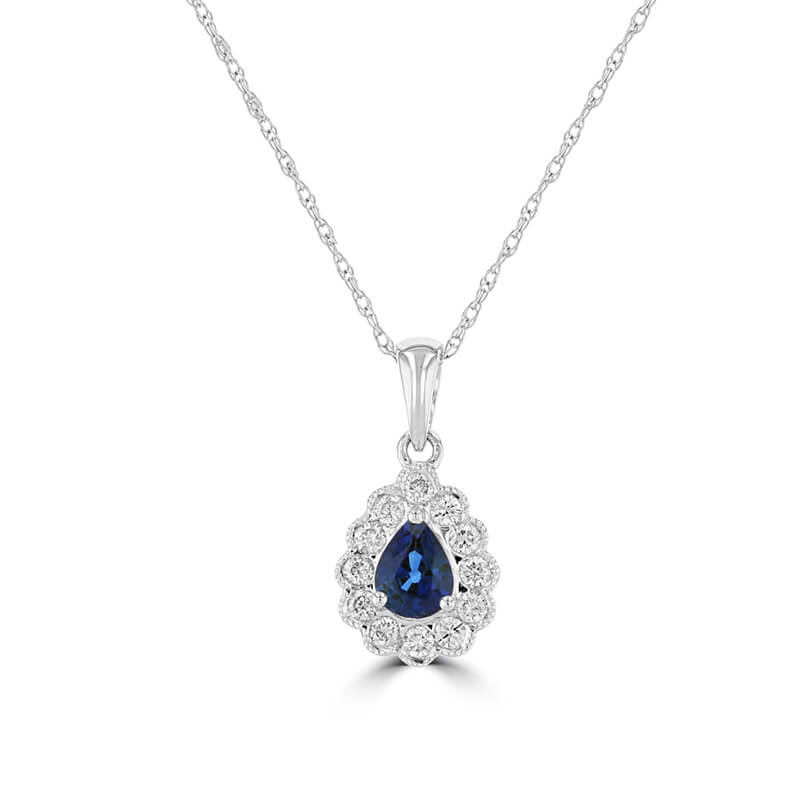 JCX392504: 4X5 PEAR SAPPHIRE HALO PENDANT (CHAIN NOT INCLUDED)