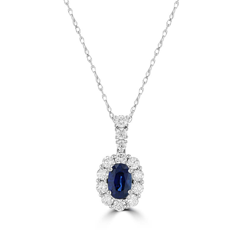 JCX392507: 4X6 OVAL SAPPHIRE HALO PENDANT (CHAIN NOT INCLUDED)