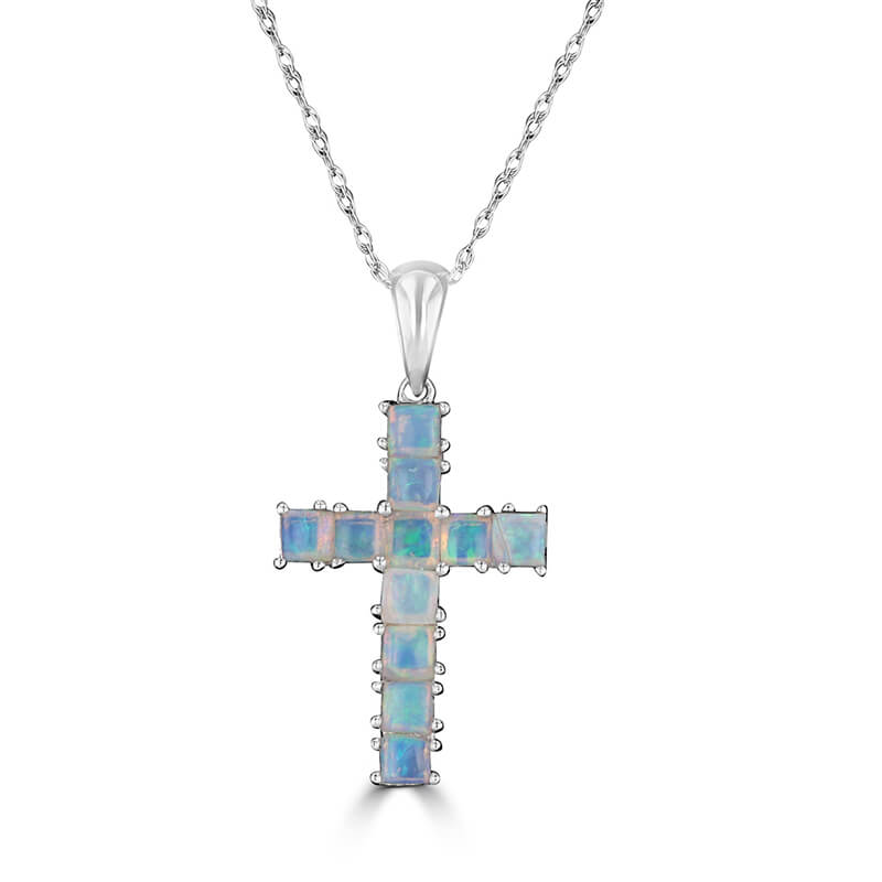 JCX392510: SQUARE OPAL CROSS PENDANT (CHAIN NOT INCLUDED)