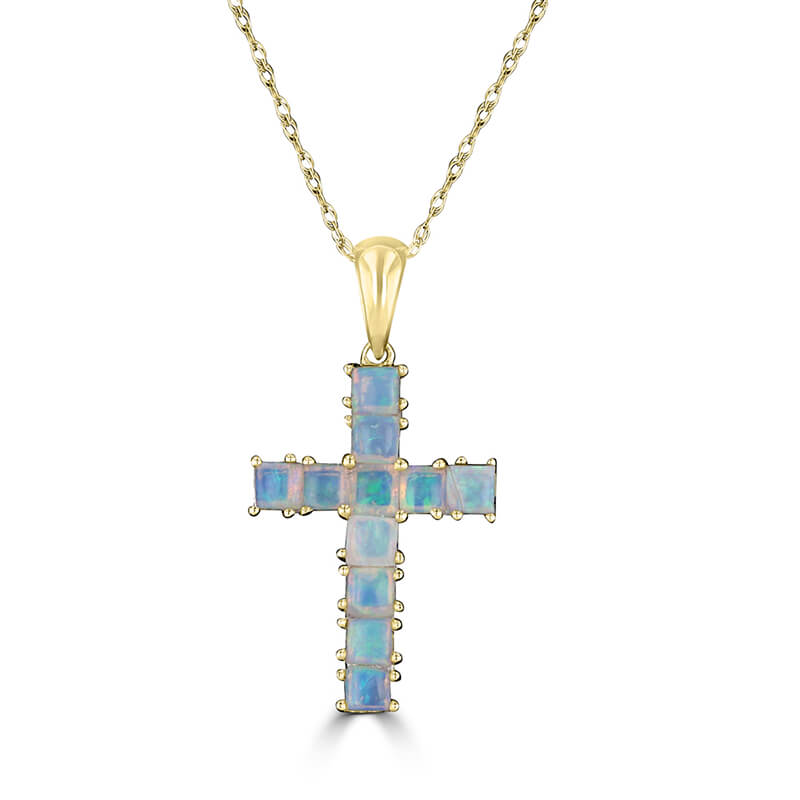 SQUARE OPAL CROSS PENDANT (CHAIN NOT INCLUDED)