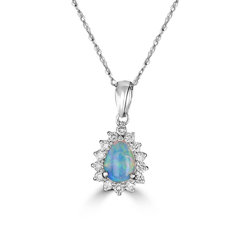 JCX392519: 5X7 PEAR OPAL HALO PENDANT (CHAIN NOT INCLUDED)
