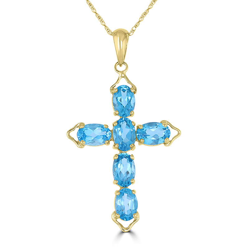 4X6 OVAL BLUE TOPAZ CROSS PENDANT (CHAIN NOT INCLUDED)