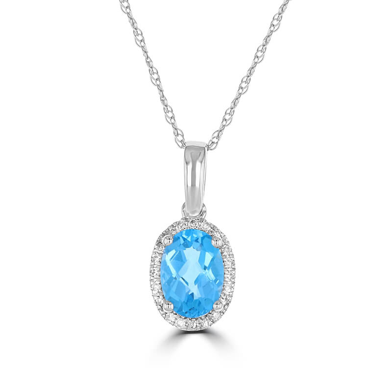 5X7 OVAL CHECKERED BLUE TOPAZ HALO PENDANT (CHAIN NOT INCLUDED)