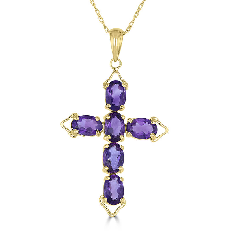 4X6 OVAL AMETHYST CROSS PENDANT (CHAIN NOT INCLUDED)