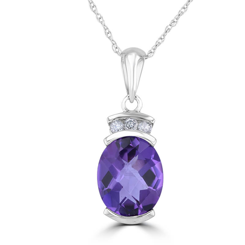JCX392528: 8X10 OVAL HALF BEZEL CHECKERED AMETHYST & 3 ROUND CHANNEL PENDANT (CHAIN NOT INCLUDED)