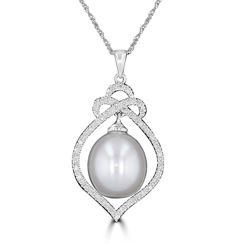 JCX392536: 9.5-10MM FRESHWATER PEARL AND DIAMOND PENDANT (CHAIN NOT INCLUDED)