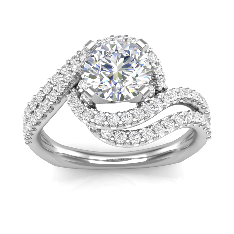 Double Swirl Halo Diamond Engagement Ring