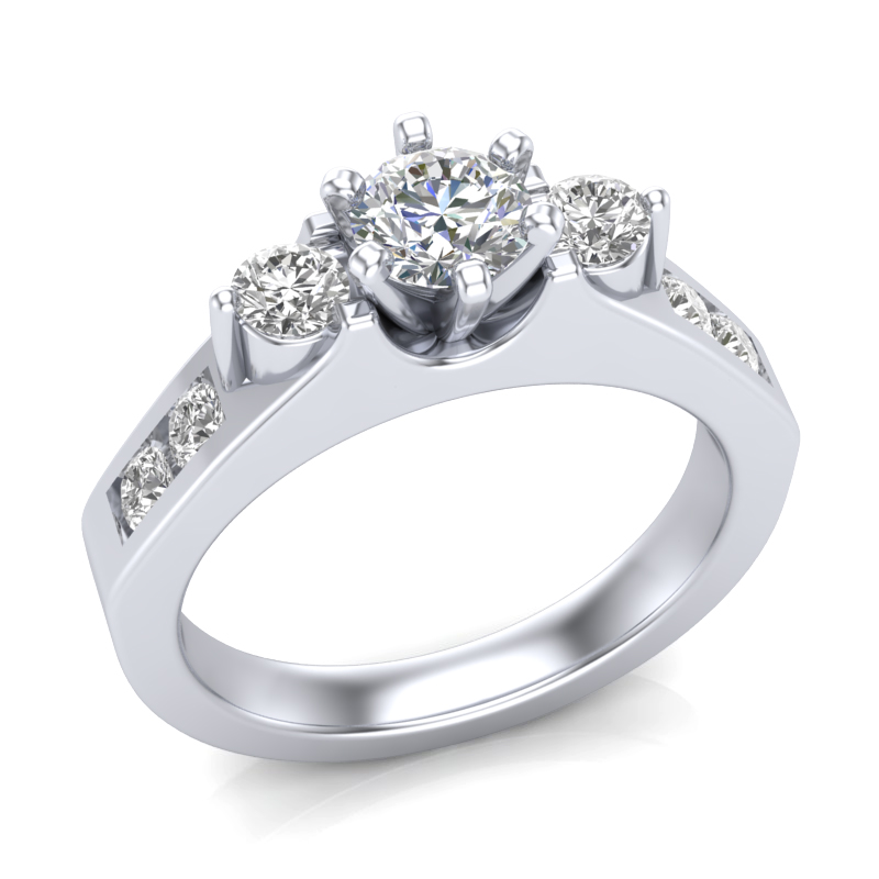3 Stone Diamond Engagement Ring w/ Adjustable Head - Available in Multiple Sizes