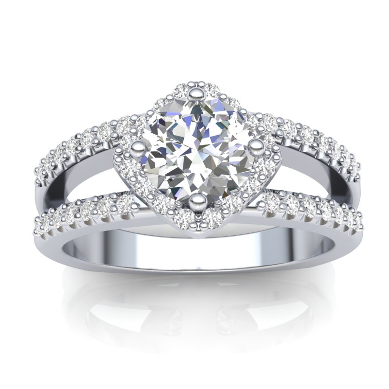 Halo Engagement Ring with Split Shank