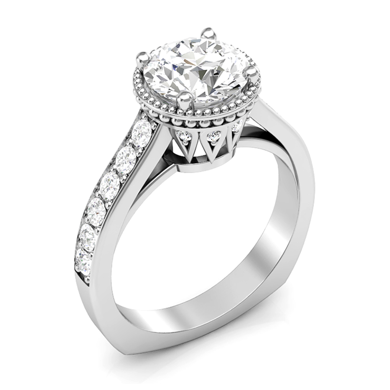 Beaded Crown Diamond Engagement Ring