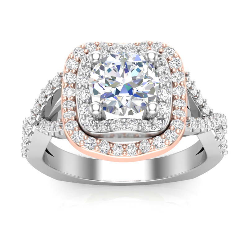 JCX391198: Two Tone Double Wave Halo Engagement Ring