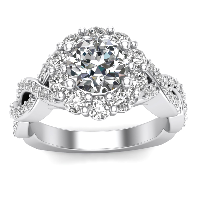 JCX391196: Bold Halo Engagement Ring with Infinity Shank