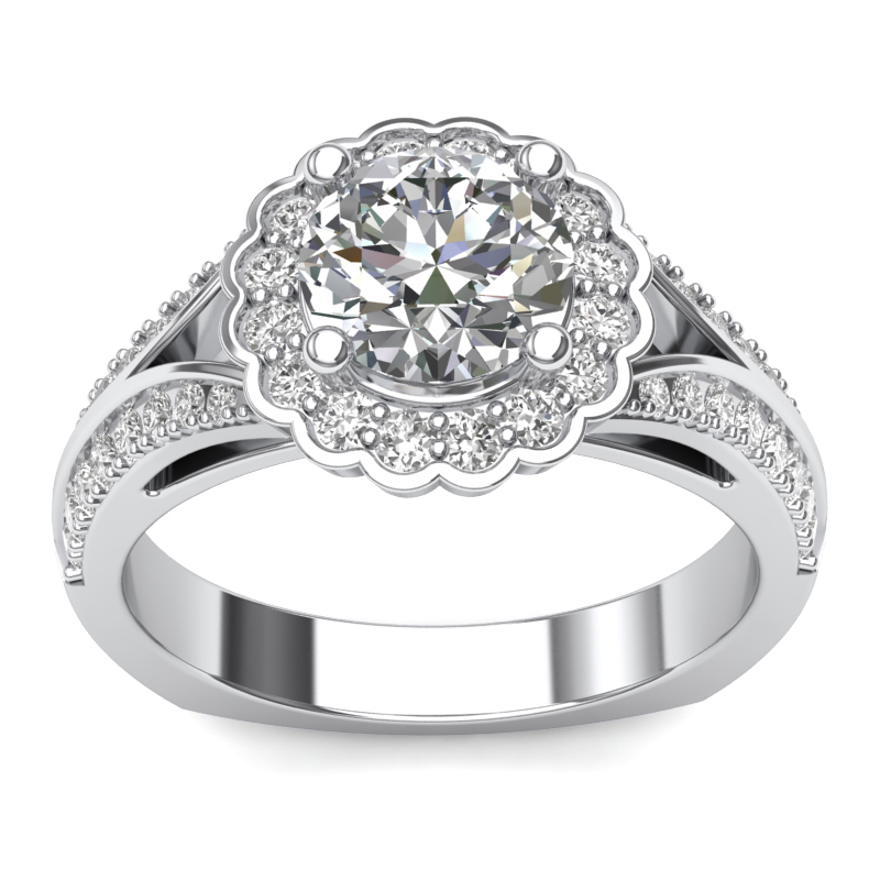Scallop Halo Engagement Ring