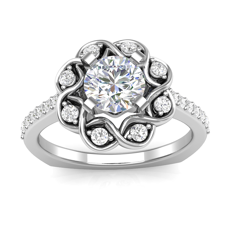 Swirl Halo Engagement Ring w/ Adjustable Head - Available in Multiple Sizes
