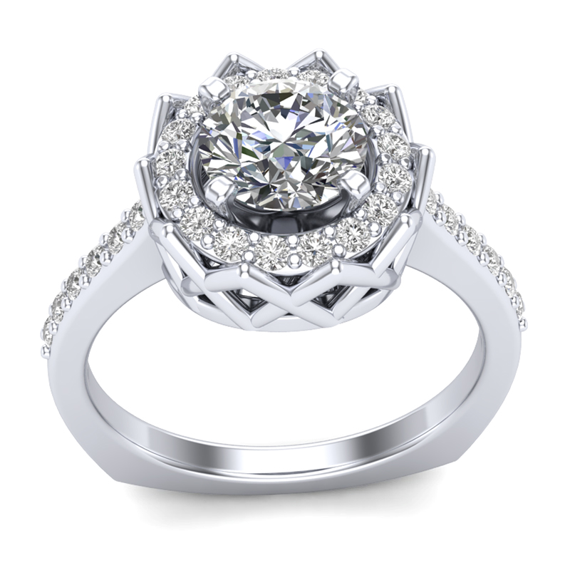 Crown Halo Engagement Ring w/ Adjustable Head - Available in Multiple Sizes
