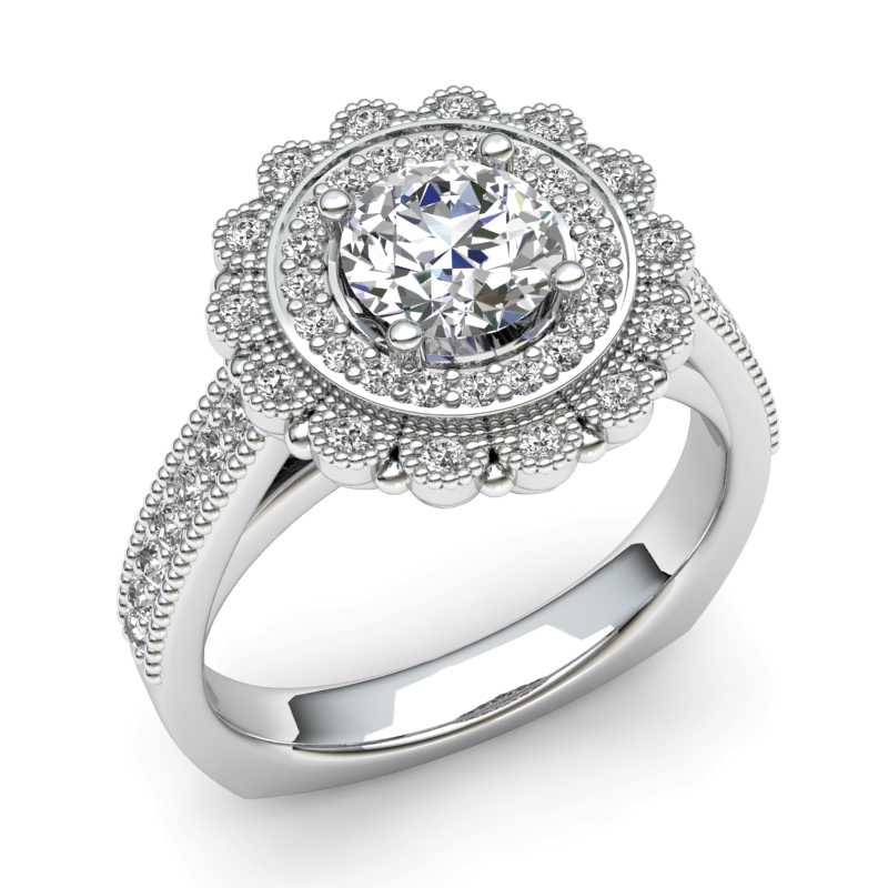 JCX391235: Double Halo Beaded Engagement Ring