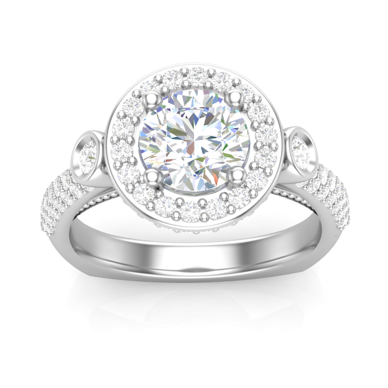 JCX391251: 3 Stone Halo Engagement Ring