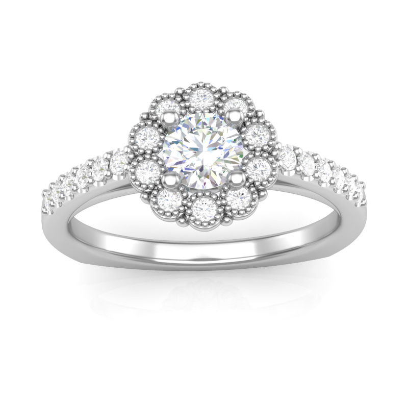 JCX391356: Beaded Flower Halo Engagement Ring