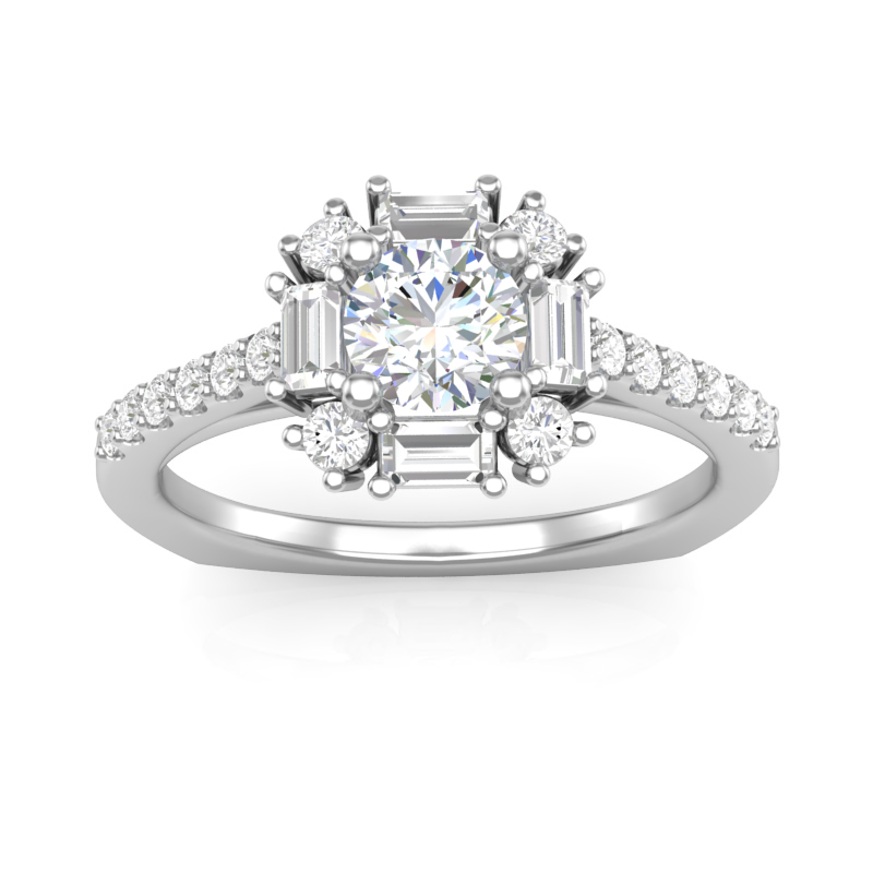 JCX391357: Baguette Halo Engagement Ring
