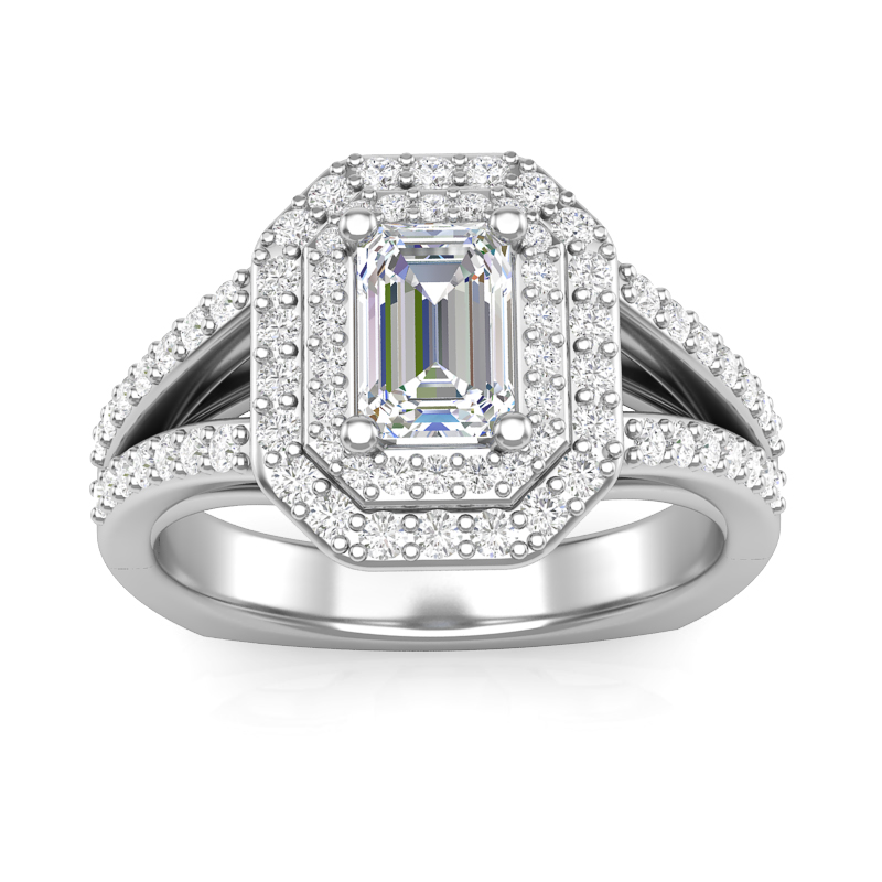 JCX391271: Double Halo Emerald Engagement Ring