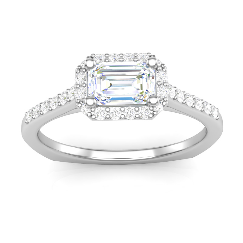 East-West Emerald Cut Halo Engagement Ring