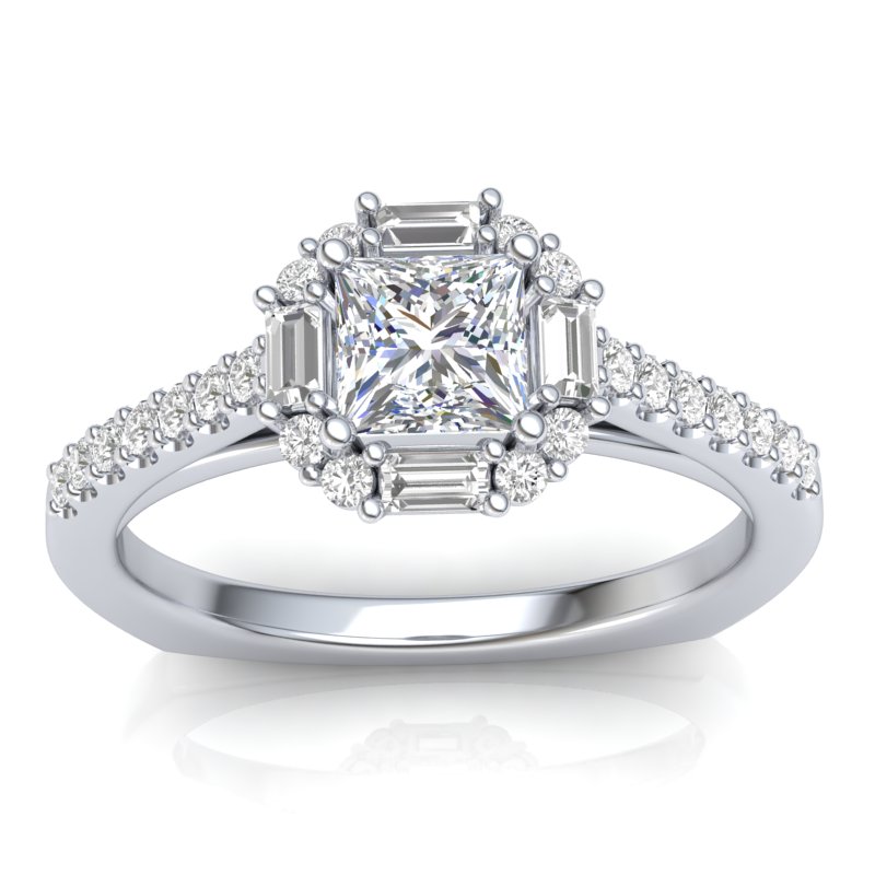 JCX391327: Baguette Halo Engagement Ring