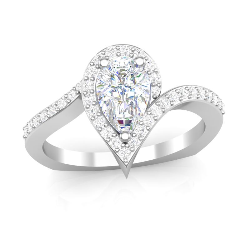 Curved Shank Pear Halo Engagement Ring