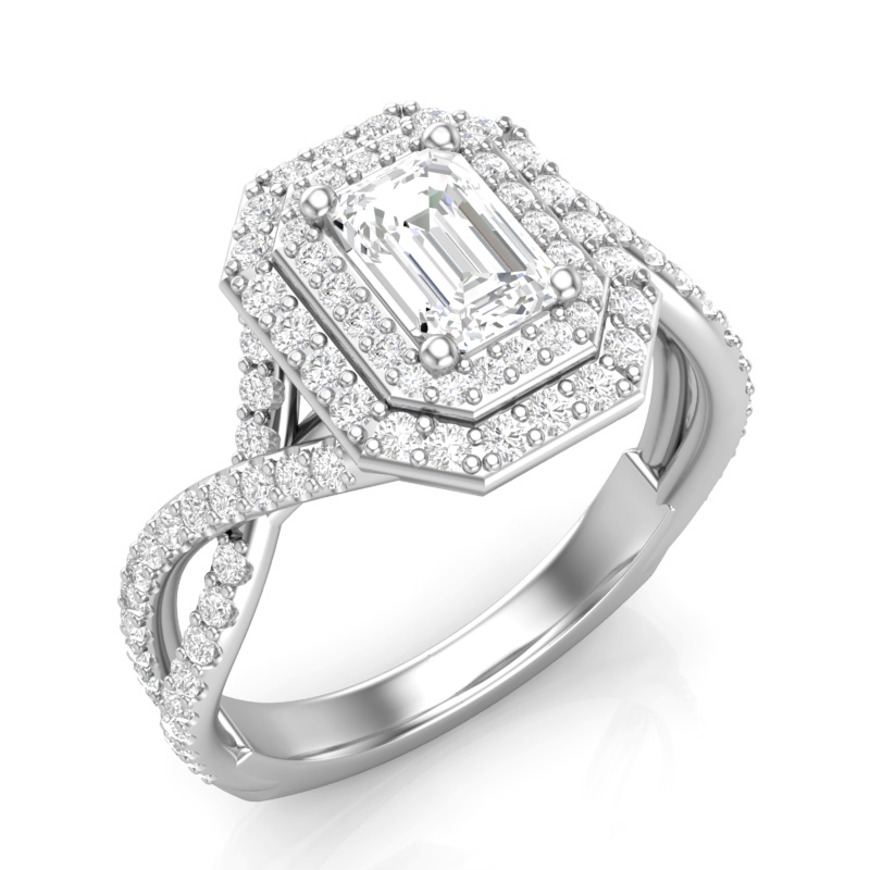 Double Halo Emerald Cut Engagement Ring