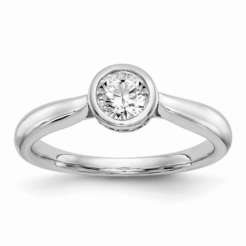 JCX579: 14kw Round Bezel Set Solitaire Diamond Semi-mount Engagement Ring