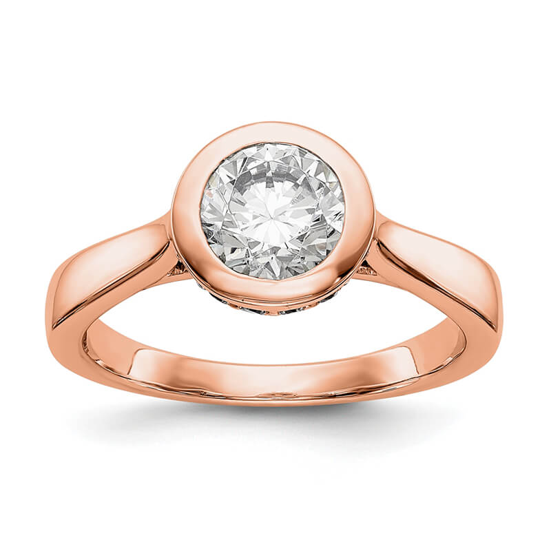 JCX697: 14k Rose Round Bezel Set Solitaire Diamond Semi-mount Eng Ring