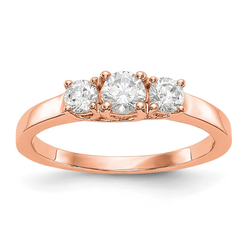 JCX928: 14K Rose Gold 3-Stone Diamond Semi-Mount Engagement Ring