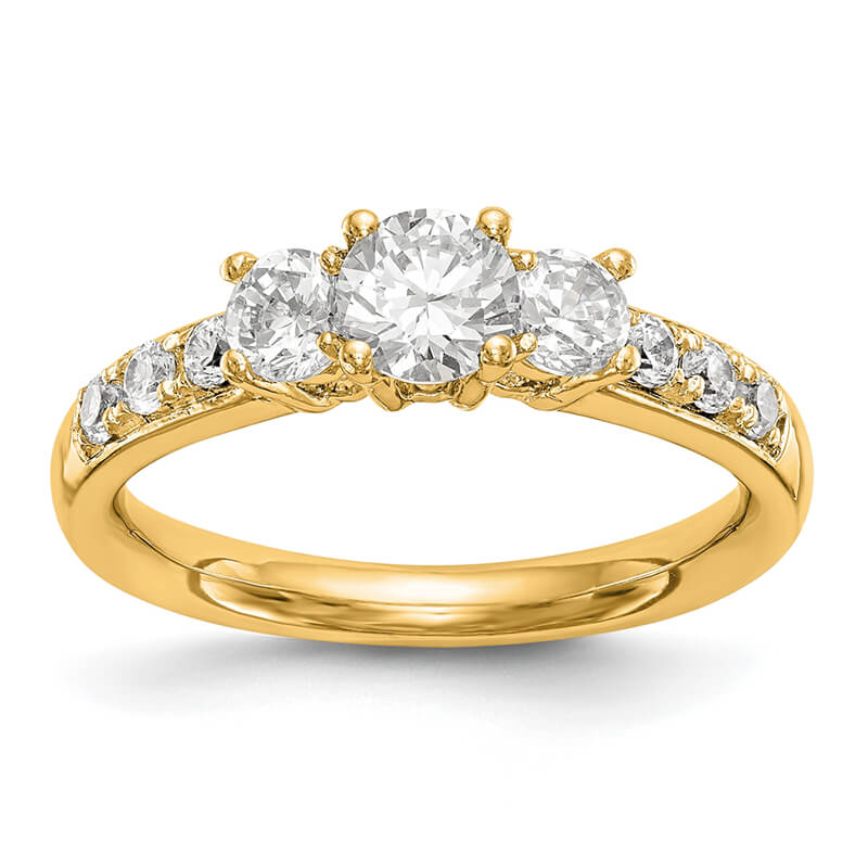 JCX689: 14K Yellow Gold 3-Stone Diamond Semi-Mount Engagement Ring
